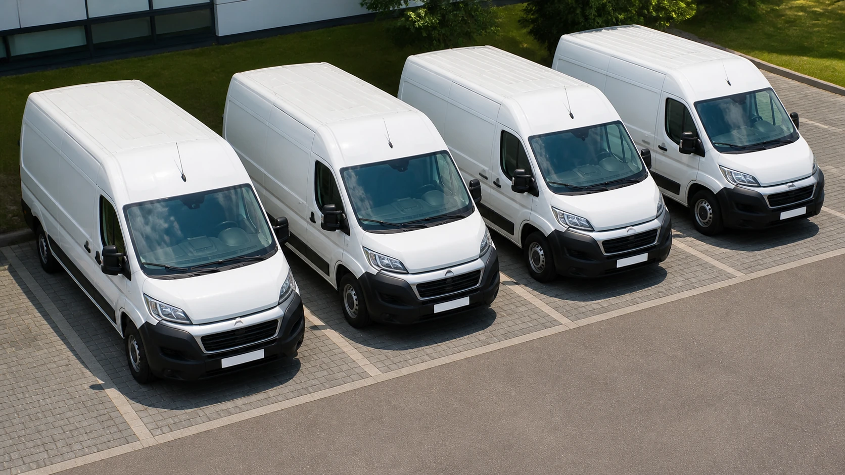 Four clean white commercial vans