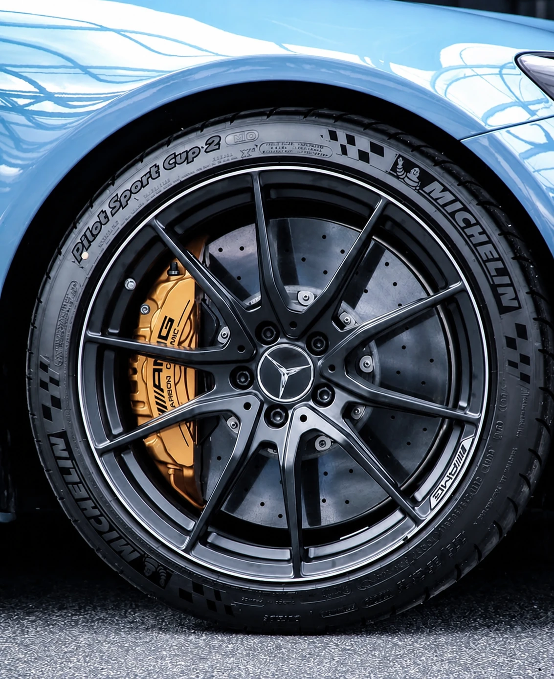 Clean Mercedes wheel with a detailed finish